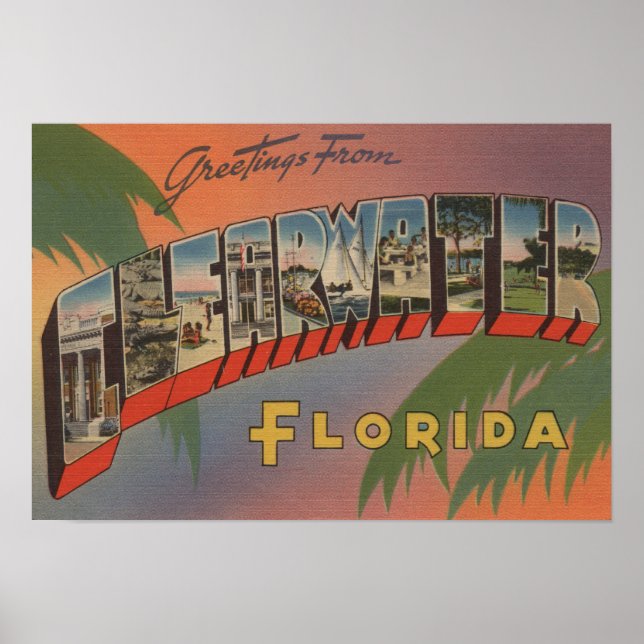 Poster Clearwater, Florida - Large Letter Scenes 3 (Frente)