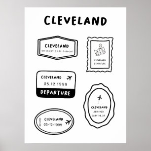 Poster Cleveland - Coleção de Carimbo Viagem   Minimalist