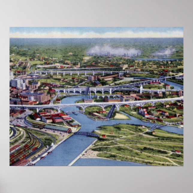 Póster Cleveland Ohio Birdseye (Frente)