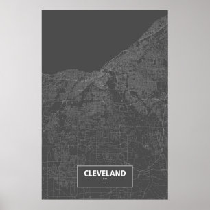 Póster Cleveland, Ohio (branco no preto)