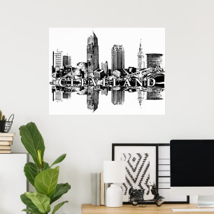 Poster Cleveland, Ohio, em preto e branco