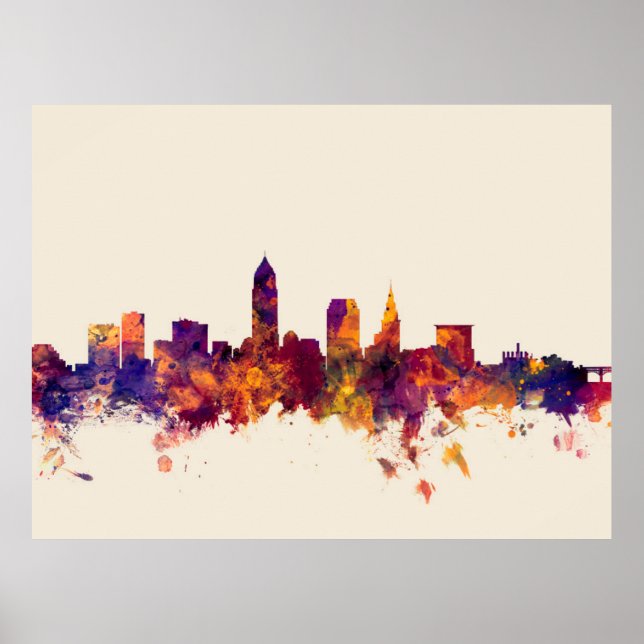 Póster Cleveland Ohio Skyline (Frente)