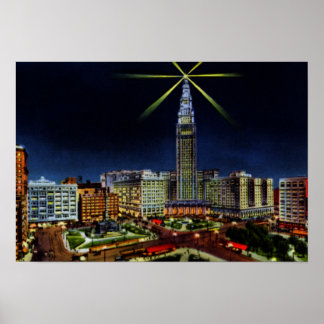 Póster Cleveland Ohio Skyline à Noite
