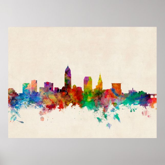 Póster Cleveland Ohio Skyline Cityscape (Frente)