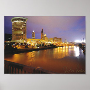 Póster Cleveland Skyline à Noite