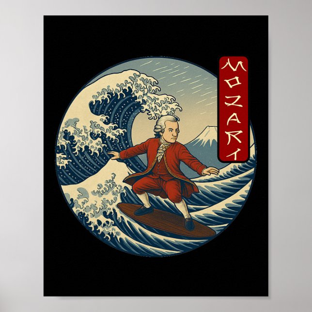 Poster Clical Musician Mozart Ukiyo-e Surfing  (Frente)