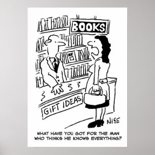Poster Cliente de livraria faz uma pergunta ao lojista