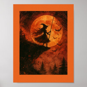 Poster Cliff de Bruxa e Lua Spooky Halloween