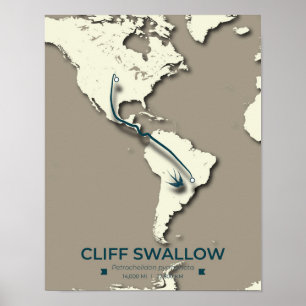Poster Cliff Swallow Migration Map - Vintage minimalista
