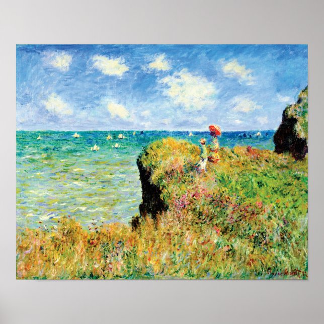 Poster Clifftop Walk em Pourville por Claude Monet (Frente)