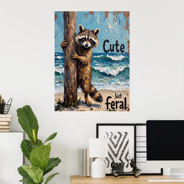 Poster Clima Costeiro: Raccoon pelo Mar (Escritório em casa)