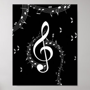 Poster Clima G Clef White Music on Black