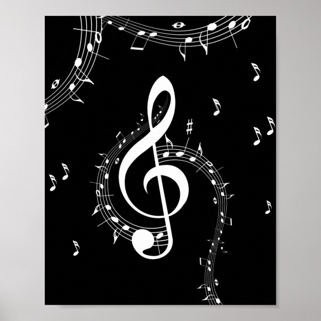 Poster Clima G Clef White Music on Black (Frente)