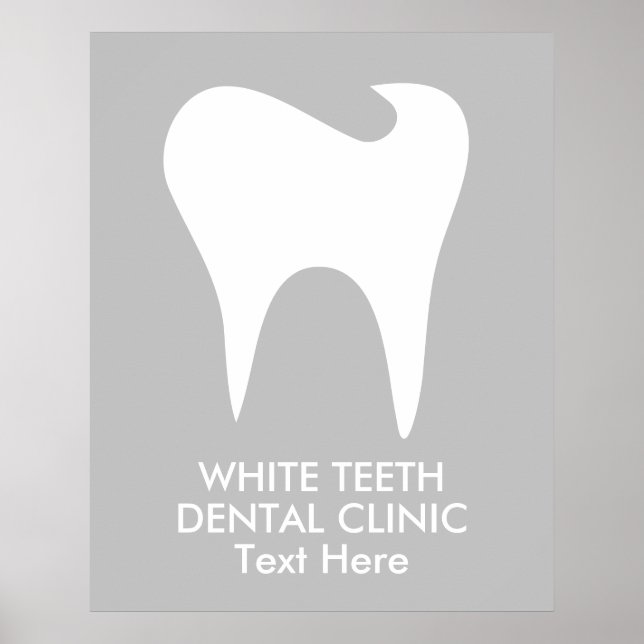 Poster Clínica Dentária Dentes Cinza Branco (Frente)