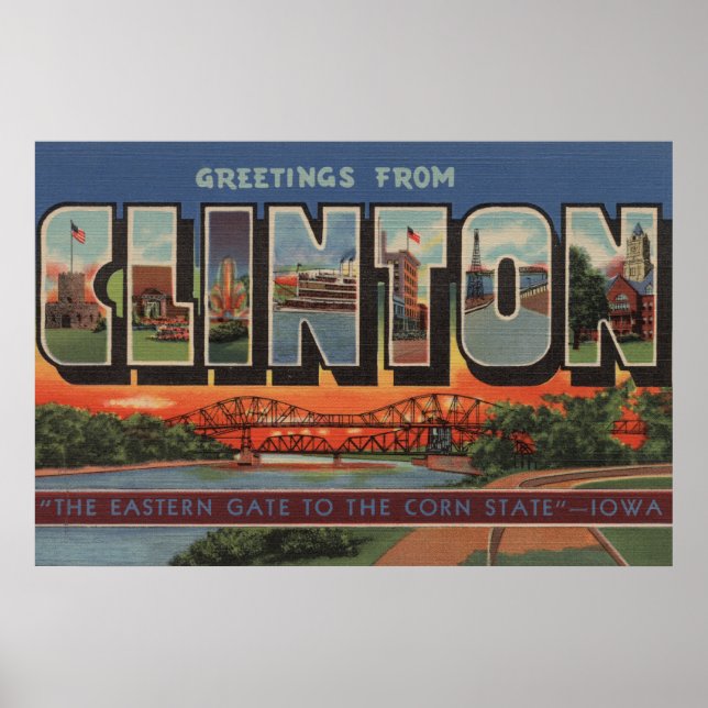 Póster Clinton, IowaLarge - Letra ScenesClinton, IA (Frente)