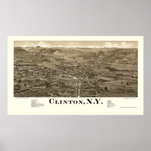 Póster Clinton, mapa panorâmico de NY - 1885