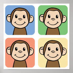 Póster Clipart dos desenhos animados com os 4 macacos