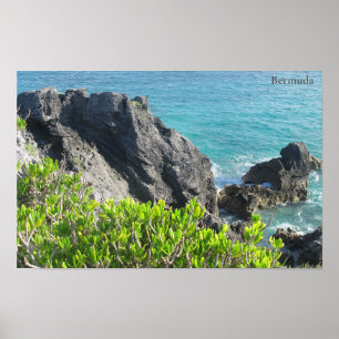 Poster Clipes de calcário na baía de ferradura, Bermudas