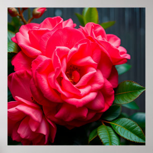 Poster Close-Up de Rosa Rosa Vibrante em Flor na Luz do S