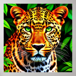 Poster Close-Up Jaguar Leopardo Rosto com Olhos Verdes