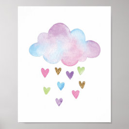 Poster Cloud Watercolor Rainbow Hearts Nursery Wall Decor