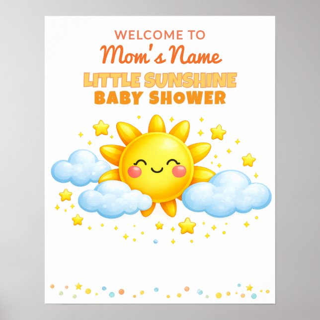 Poster Clouds and Stars Baby Shower Welcome Sign (Frente)