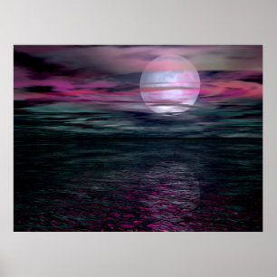 Poster Cloudy Sky Ocean Moon Rise