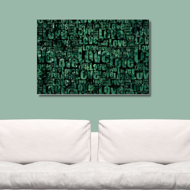 Poster Clover Field Green Typografia LOVE (Love Clover Poster, Green and Black Wall Art)
