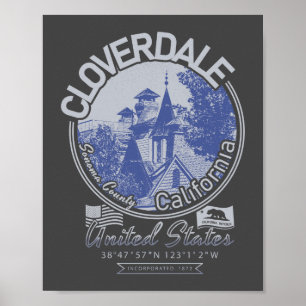 POSTER CLOVERDALE SONOMA CALIFÓRNIA - CIDADE DE CLOVERDAL