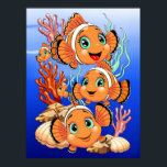Poster Clown fish Cartoon cute Family Underwater<br><div class="desc">Cute and Joyful little Clownfish Cartoon Characters swimming together on underwater Coral Reef Background. Original Vector Illustration Copyright BluedarkArt.</div>