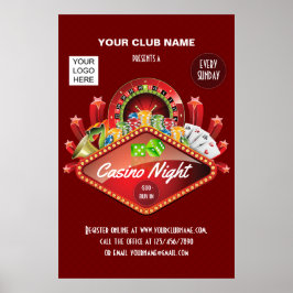 Poster Club Casino Night Party personalizou adicionar fot