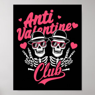 Poster Clube Anti-Valentine Engraçado Esqueleto Solteiro