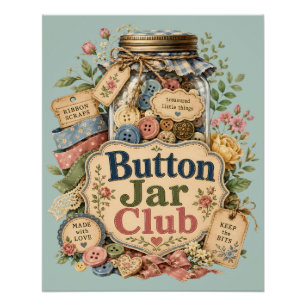 Póster Clube da Jarra de Botões Cottagecore Colagem de Co