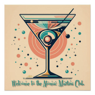 Póster Clube da Martini Atômica Retro Futurista Idade Esp