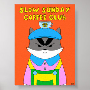 Poster Clube de Café de Domingo Devagar Ilustração de Gat