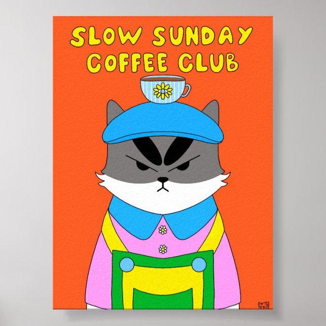 Poster Clube de Café de Domingo Devagar Ilustração de Gat (Frente)