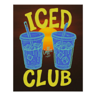 Póster Clube de Café Gelado Azul Amarelo de Verão Amante