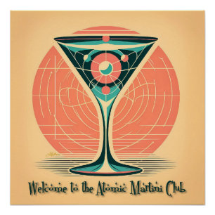 Póster Clube de Coquetel Martini Atômico com Emaranhament