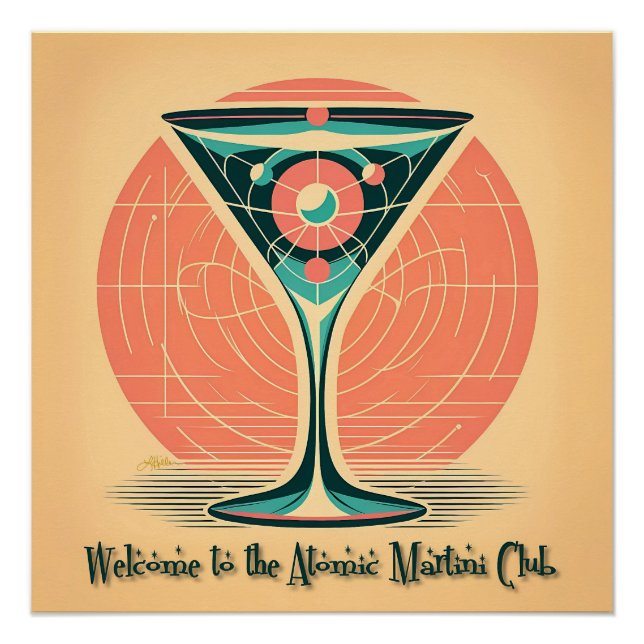 Póster Clube de Coquetel Martini Atômico com Emaranhament (Frente)