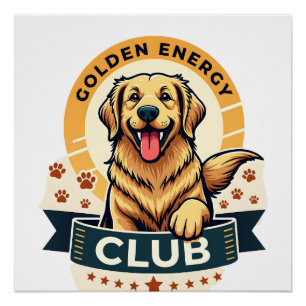 Póster Clube de Energia Dourada Retriever Dourado Vintage