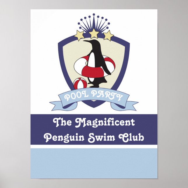 Poster Clube de Natação Crista Pinguim Fofo Festa na Pisc (Frente)