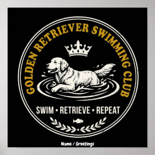 Poster Clube de Natação de Golden Retriever Vintage Cacho