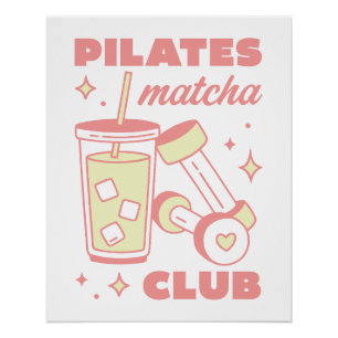 Póster Clube de Pilates amante de matcha verde e rosa est