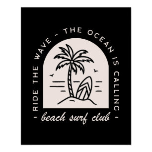 Póster clube de praia do surf surfando oceano amante pret