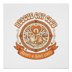 Póster Clube de Resgate de Gatos Resgate de Gatos Adoção