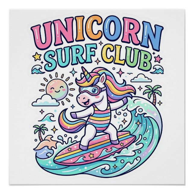 Póster Clube de Surf Unicórnio (Frente)