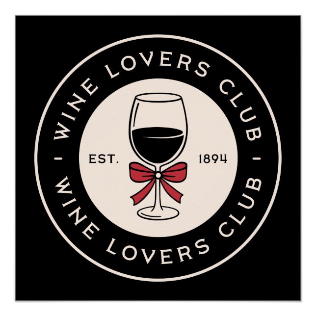 Póster Clube dos amantes do vinho retro preto da vinheta (Frente)
