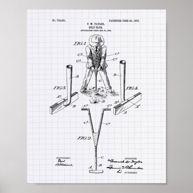 Poster Clube Taylor Golf 1905 Arte Patente - Peper Lined (Frente)
