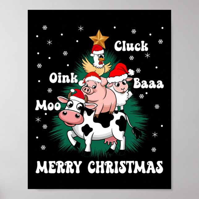 Poster Cluck Oink Baa Moo Fazenda Árvore de Natal Merr (Frente)