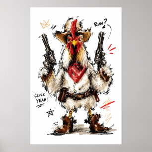 Poster Cluck Yeah! Galo Caubói com Pistolas